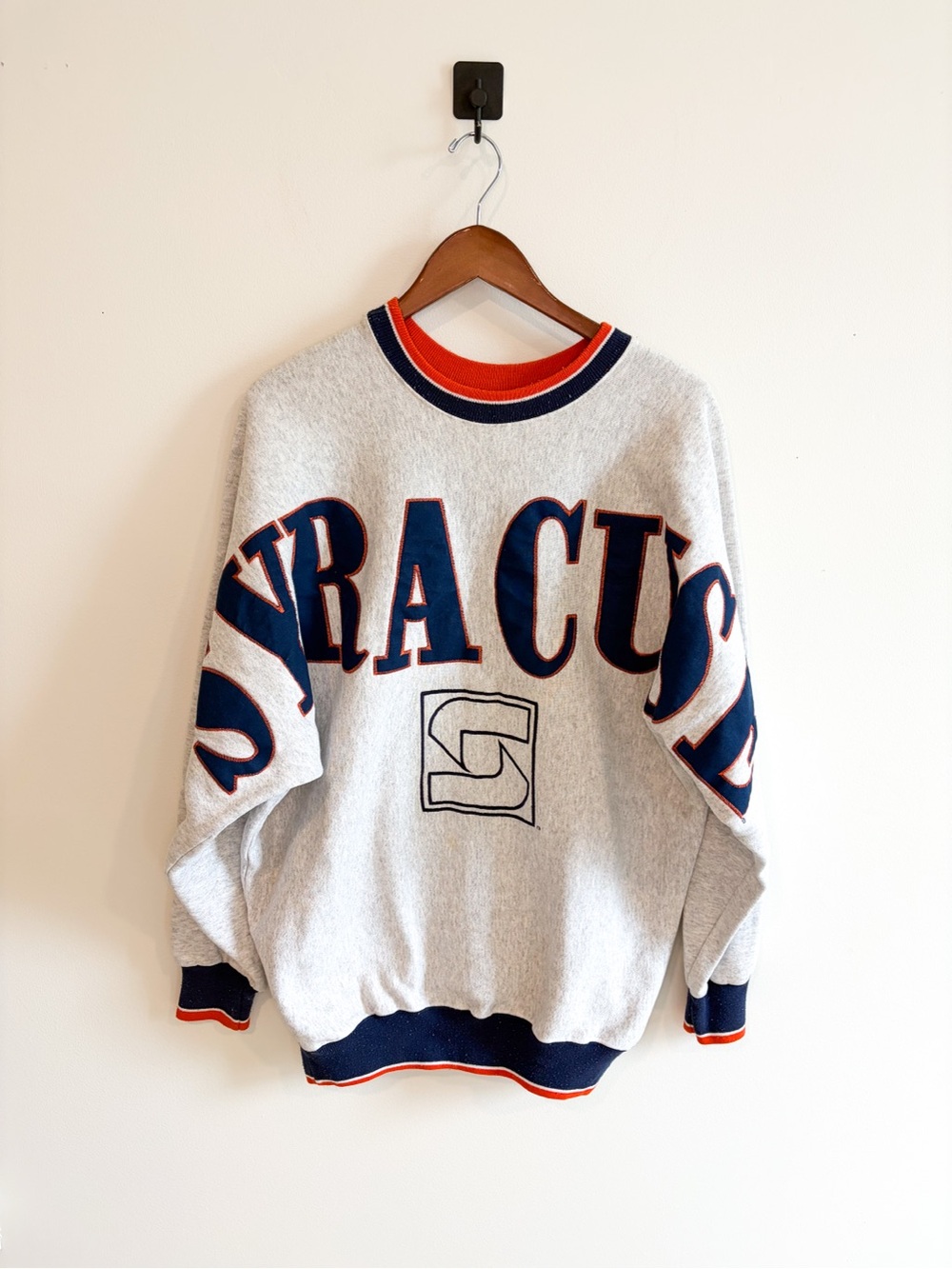 Vintage Syracuse Grey Crewneck Sweatshirt with Navy & Orange Trim